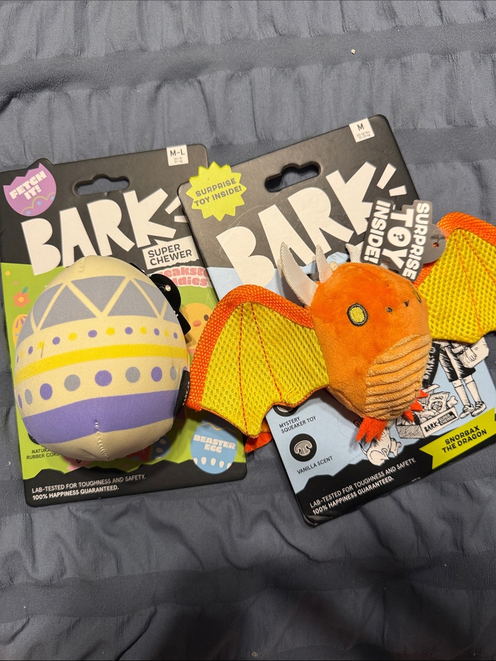 BARK Pastel Easter Egg & Orange Dragon Plush Dog Toys NEW Super Chewer